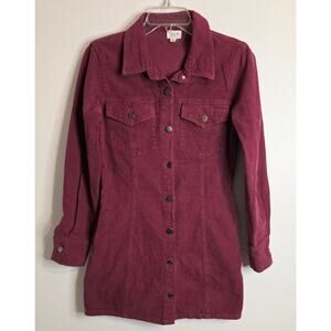Lelis Collection Wine Colored Corduroy Button Up Shirt/Mini Dress Women's Size S